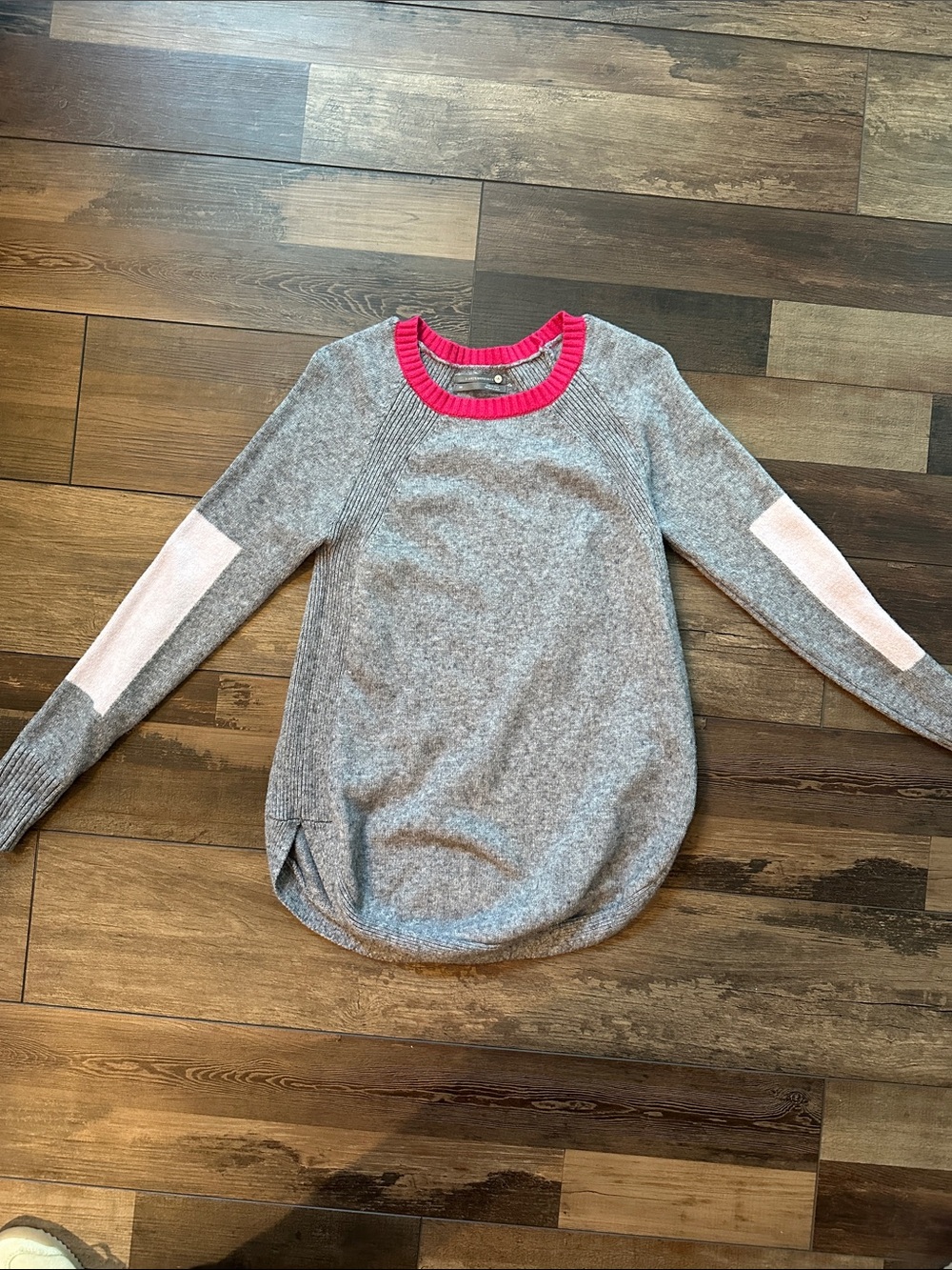 Anthropologie Gray Crewneck Sweater with Pink Trim